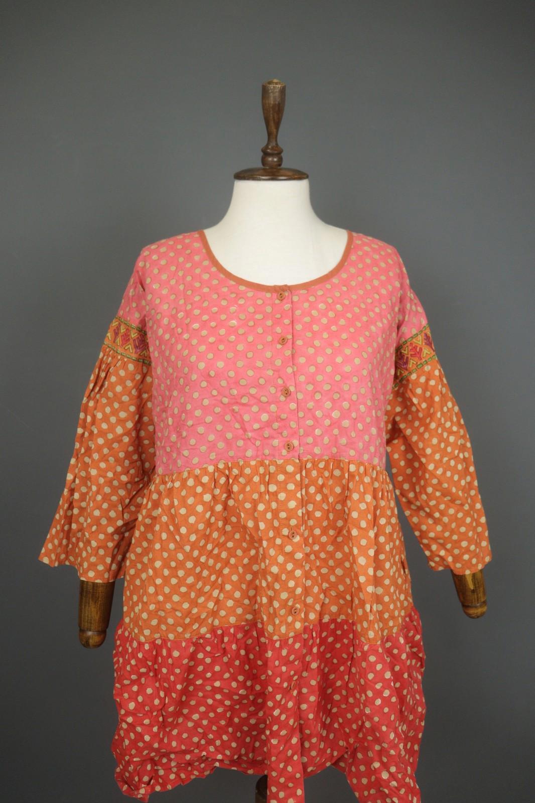 GUDRUN SJODEN Multicolor Polka Dot Organic Cotton Button Front Shift Dress Sz M