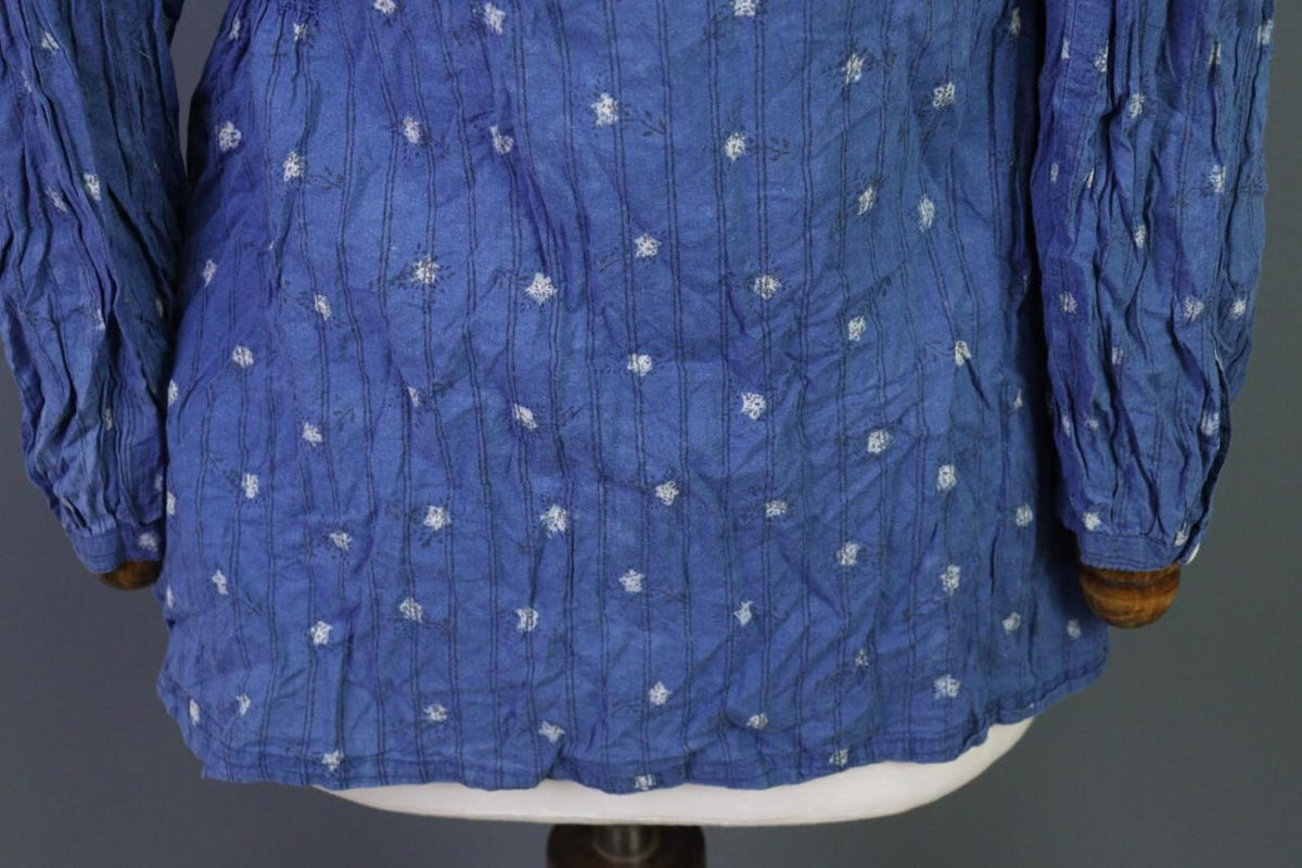 GUDRUN SJODEN Blue Floral Button Up Long Sleeve Top Shirt – Size S