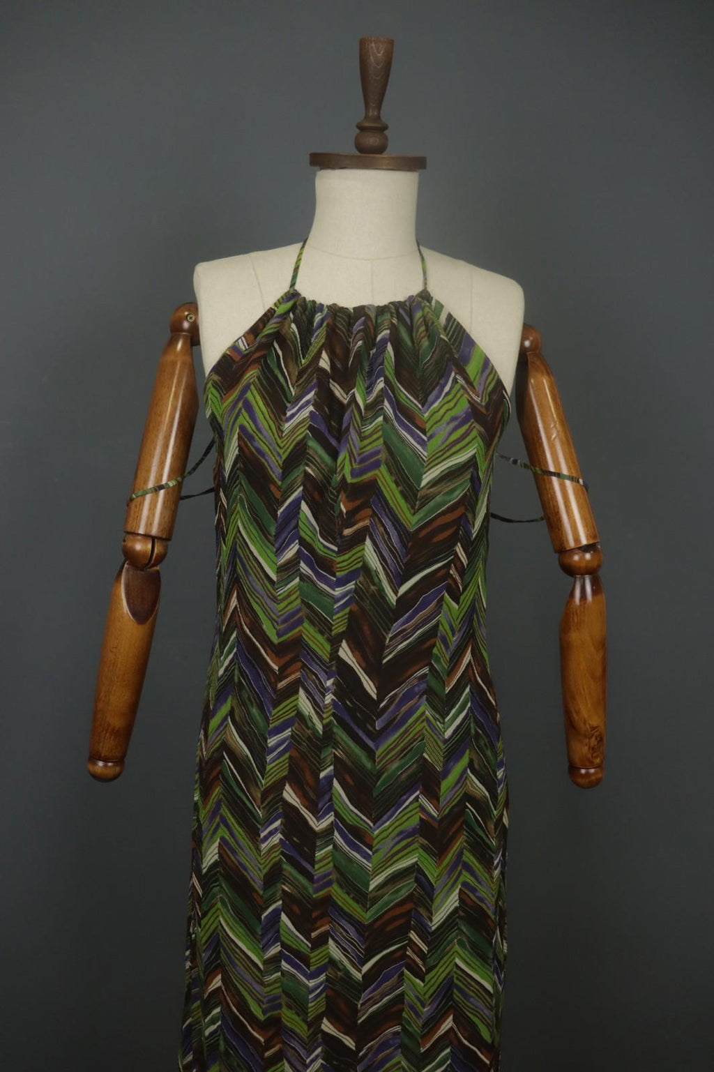 MAX MARA Multicolor Geometric Silk Halter Neck Sleeveless Midi Dress – Size 40
