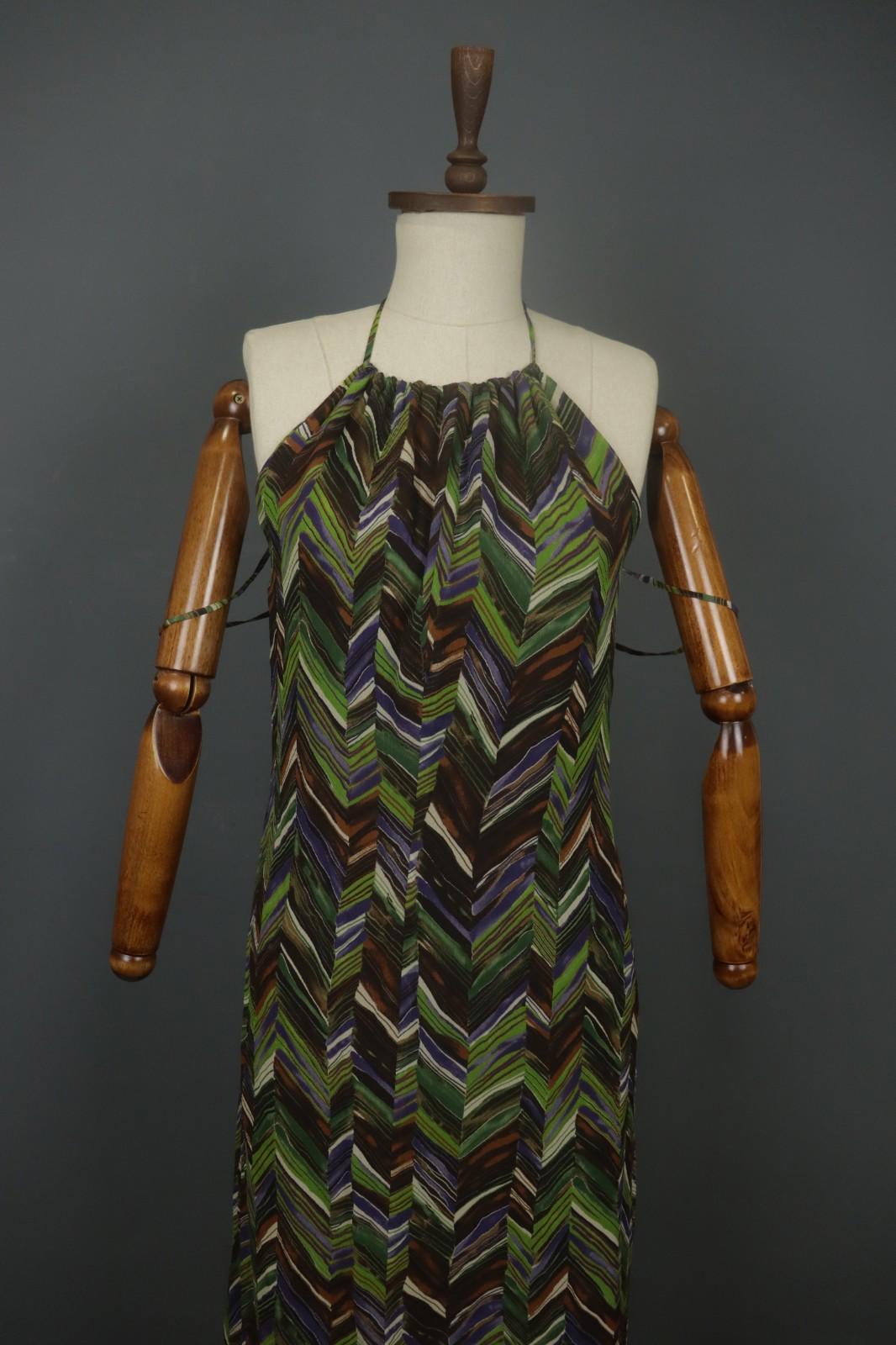 MAX MARA Multicolor Geometric Silk Halter Neck Sleeveless Midi Dress – Size 40