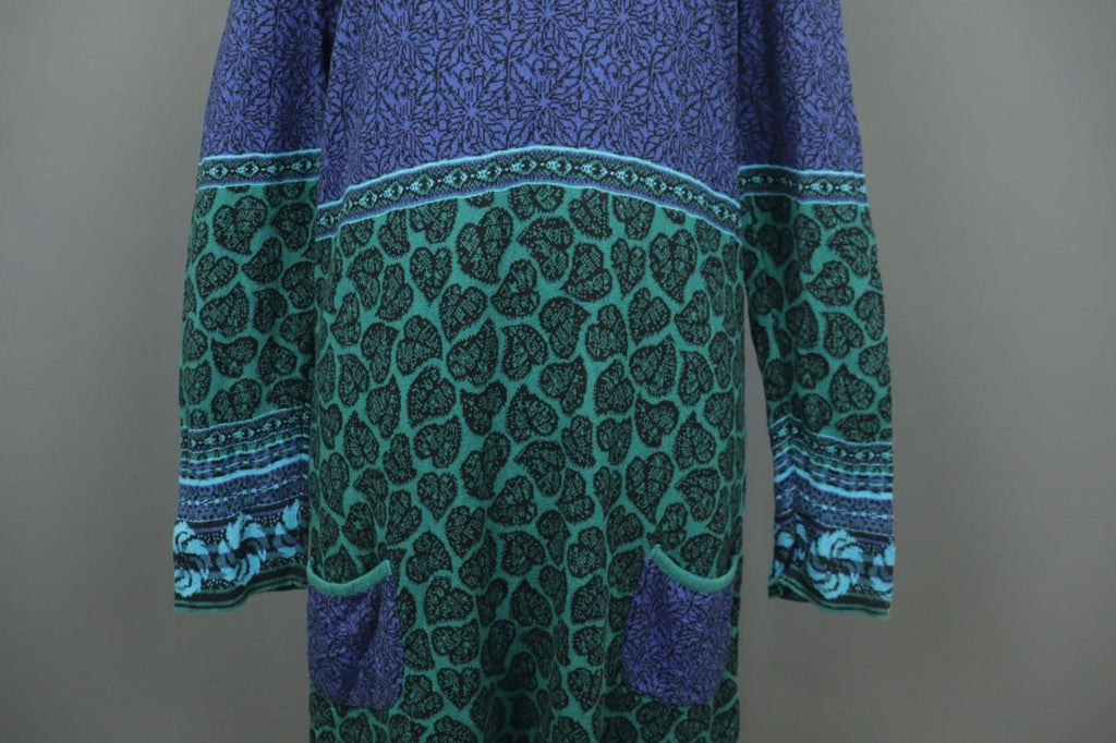 IVKO Multicolor Palm Leaf Cotton Long Sleeve Round Neck Pullover Sweater Dress