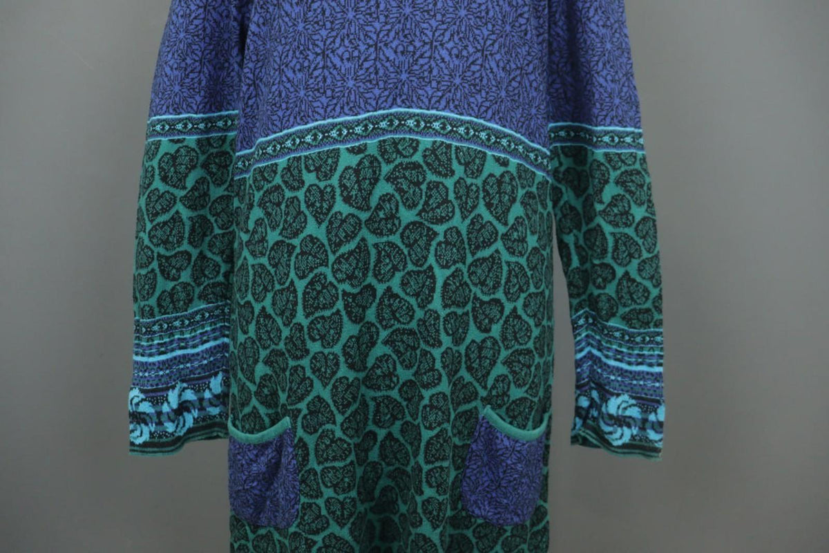 IVKO Multicolor Palm Leaf Cotton Long Sleeve Round Neck Pullover Sweater Dress