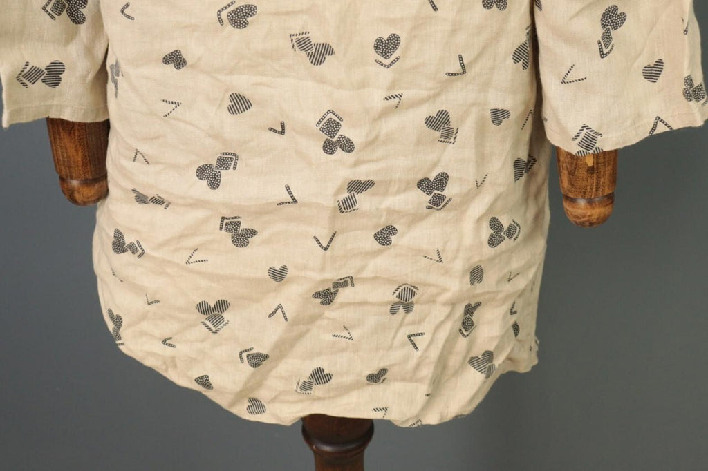 GUDRUN SJODEN Beige Printed Linen Long SLeeve Lagenlook Blouse Tunic Shirt Sz M