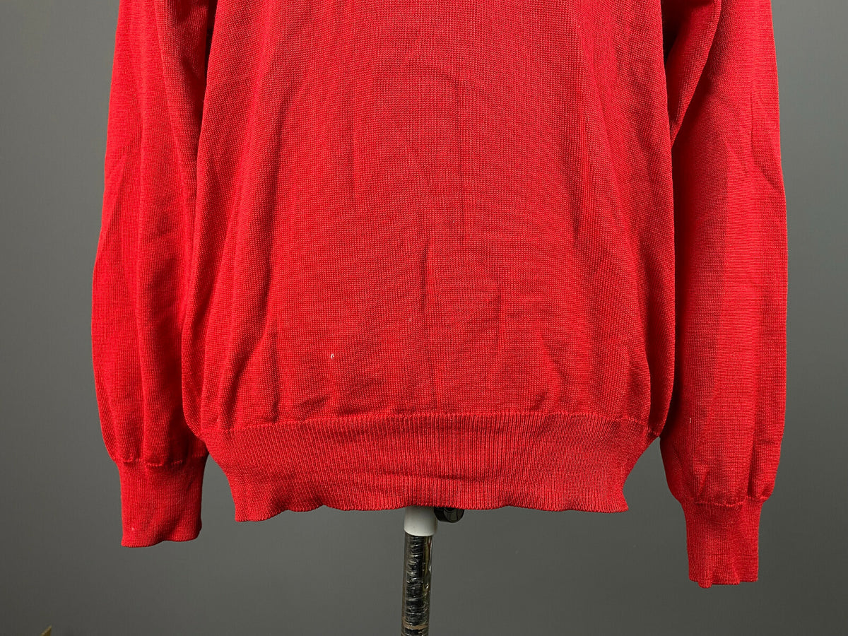 Vintage Chemise Lacoste Red Wool Turtle Neck Jumper Sweater – Size 7 / XL / XXL