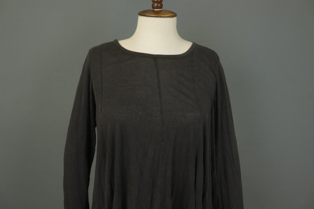 RUNDHOLZ Black 100% Lyocell Long Sleeve Round Neck Pullover Shift Dress – Size M