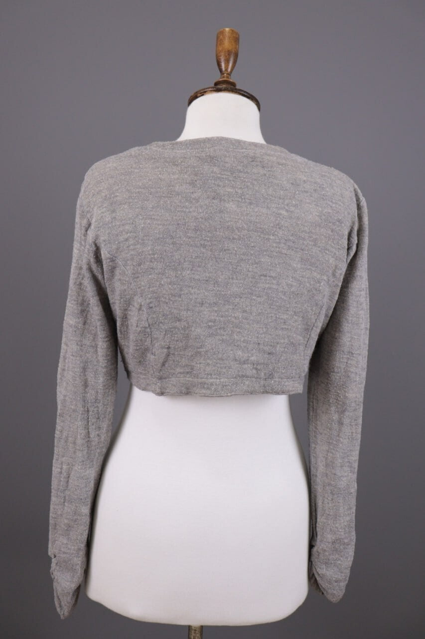 Elisa Cavaletti Gray Floral Mesh Wool Cropped Cardigan Sweater – Size L – Used