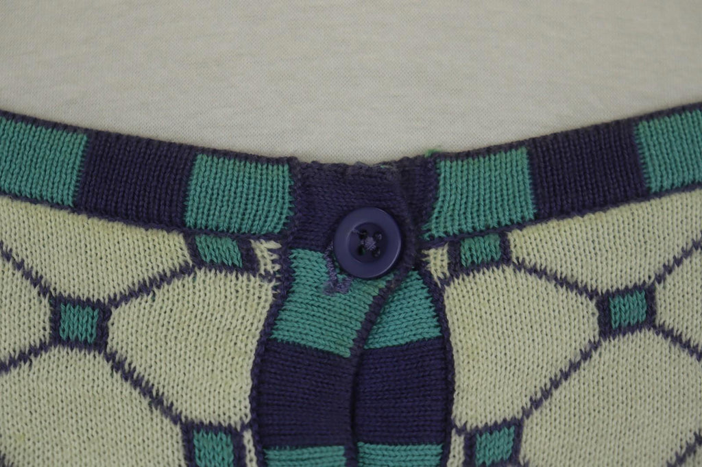 GUDRUN SJODEN Multi Geometric Cotton Knit Button Front Cardigan Sweater – Size S