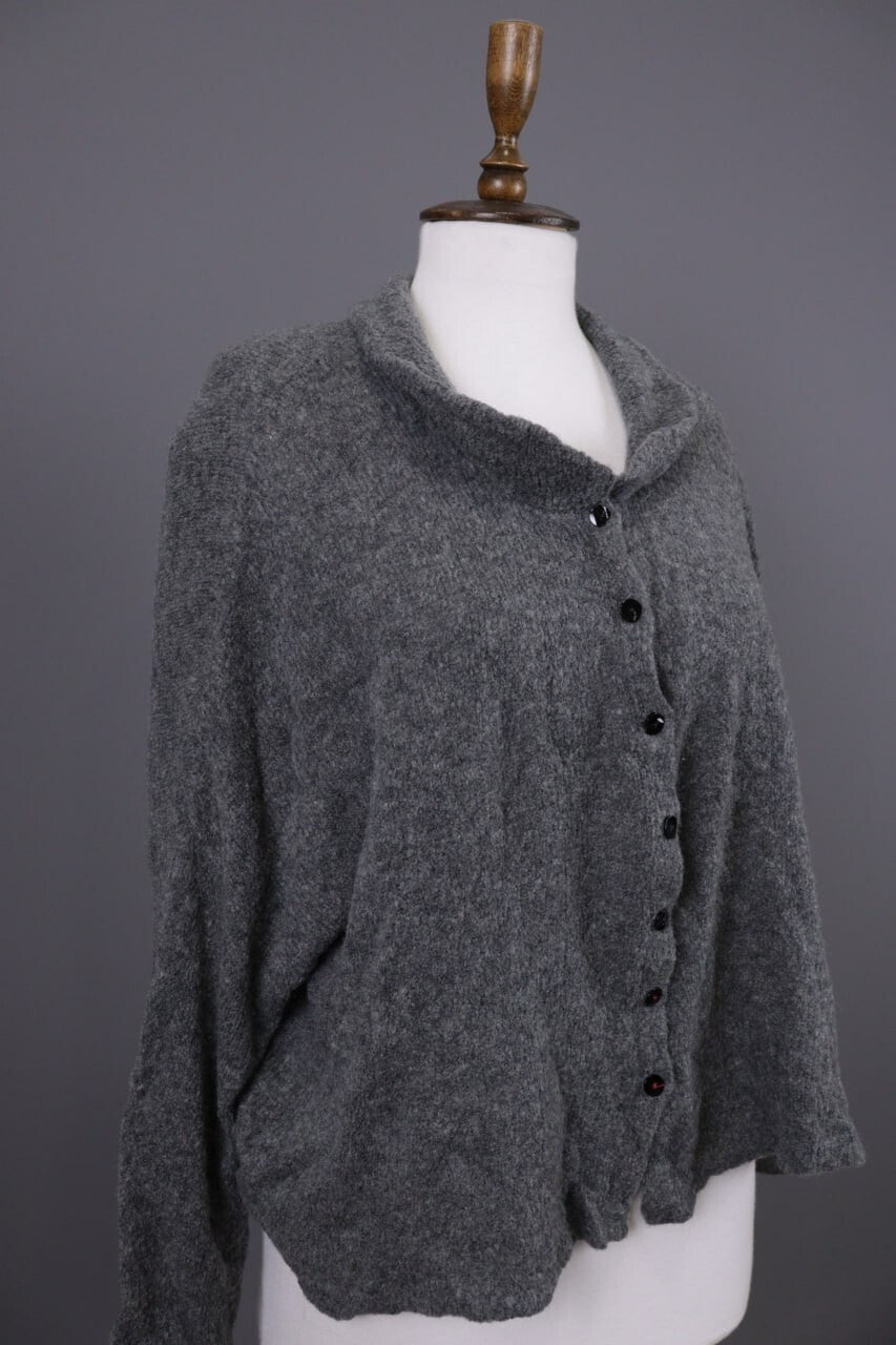 Grizas Gray Wool Lagenlook Textured Knit Cardigan Sweater – Size XL