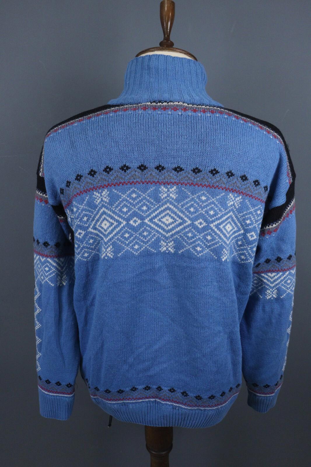 DALE OF NORWAY Blue Fair Isle Pure Wool Knit 1/4 Zip Ski Sweater