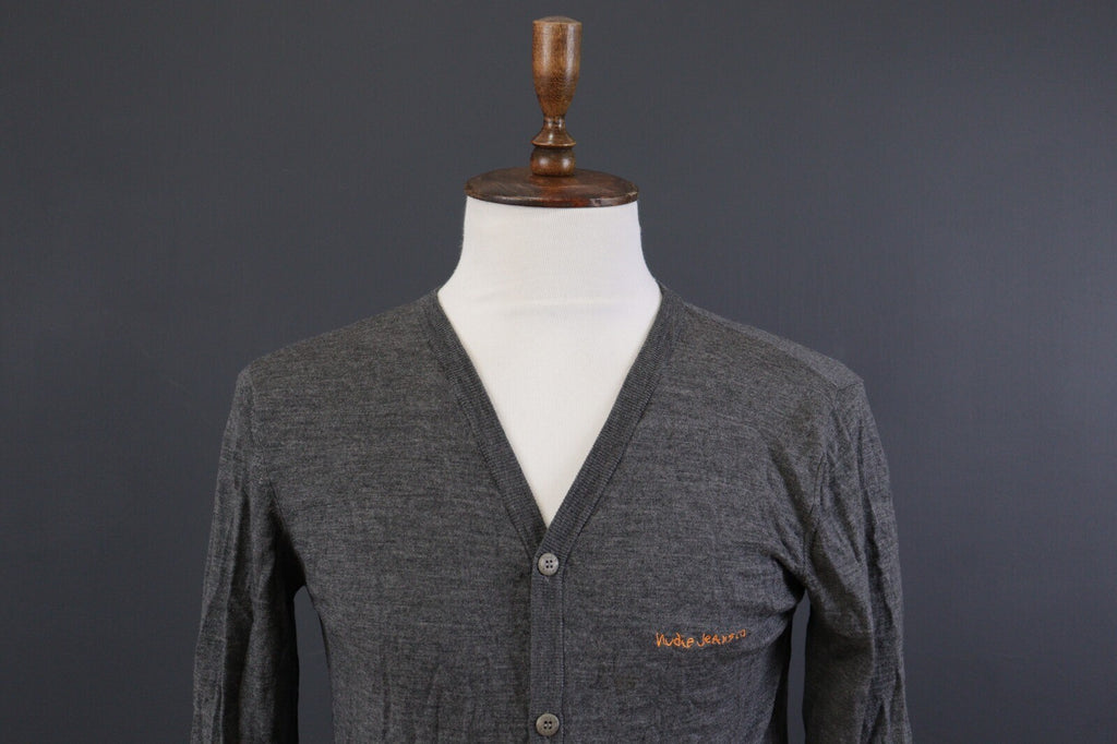 Nudie Jeans Co Gray V-Neck Classic Men's Cardigan Sweater – Size L