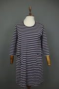 MARIMEKKO Gray & Black Striped 3/4 Sleeve Front Pockets Tunic Dress Sz S/M