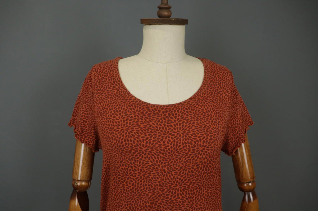 GUDRUN SJODEN Orange Dotted Modal Short Sleeve Round Neck Tunic Top – Size M