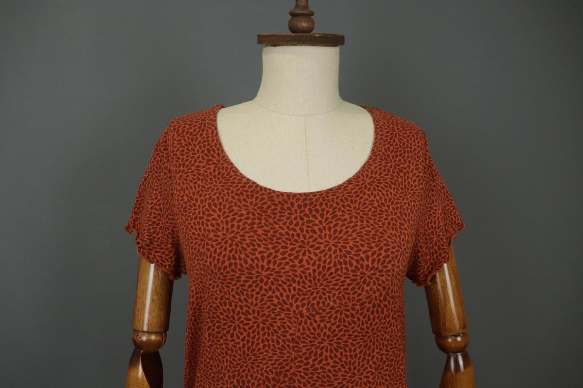 GUDRUN SJODEN Orange Dotted Modal Short Sleeve Round Neck Tunic Top – Size M