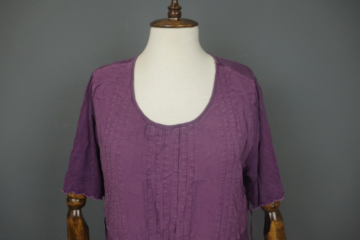 GUDRUN SJODEN Purple 100% Wool Pintuck Short Sleeve Scoop Neck A-Line Dress Sz L – Used