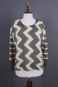 Gudrun Sjoden Beige Zig Zag 3/4 Sleeve Knit Sweater – Size S