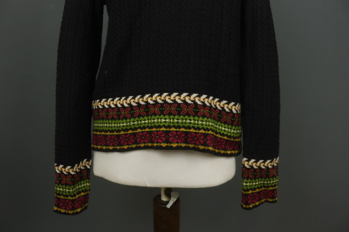 IVKO Black Viscose Open Knit Raglan Sleeve V-Neck Button Front Cardigan – Size 40
