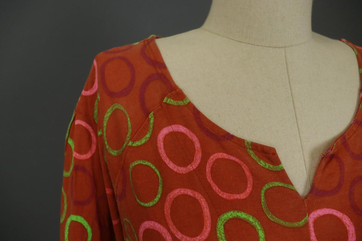 GUDRUN SJODEN Orange Polka Dot Viscose Long Sleeve Pullover Shift Dress – Size L