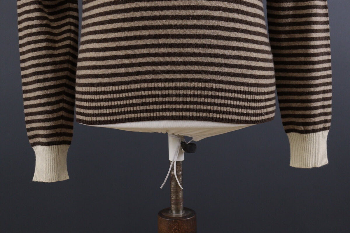 La Martina Brown Stripe Wool Brown Men's Crew Neck Sweater – Size M