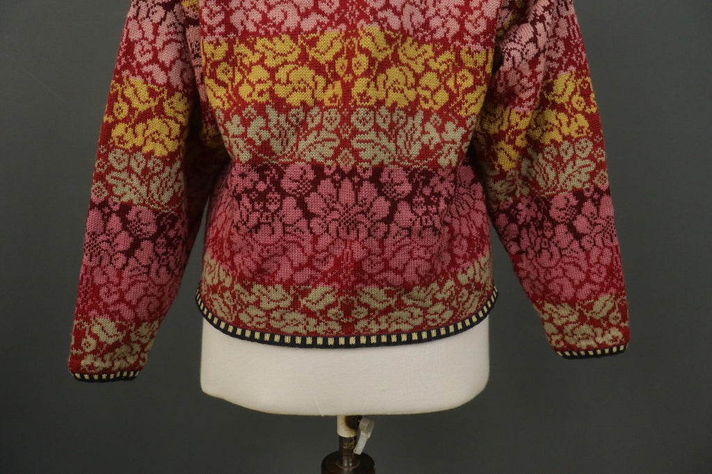 OLEANA Multi 100% Wool Floral Knitted Long Sleeve Button Front Cardigan – Size M