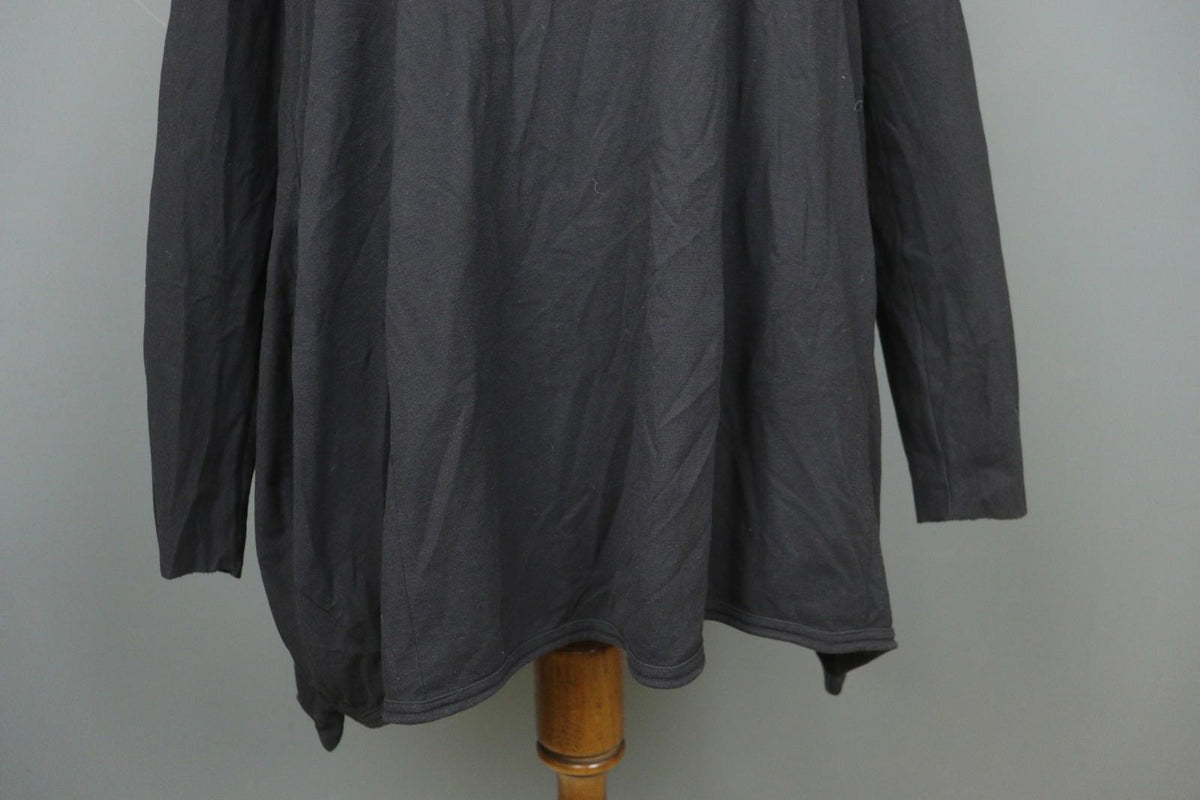RUNDHOLZ Black Cotton Pleated Back Long Sleeve Round Neck Shift Dress – Size S