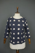MARIMEKKO Blue White Polka Dot 3/4 Sleeve Round Neck Pullover Knit Top – Size M