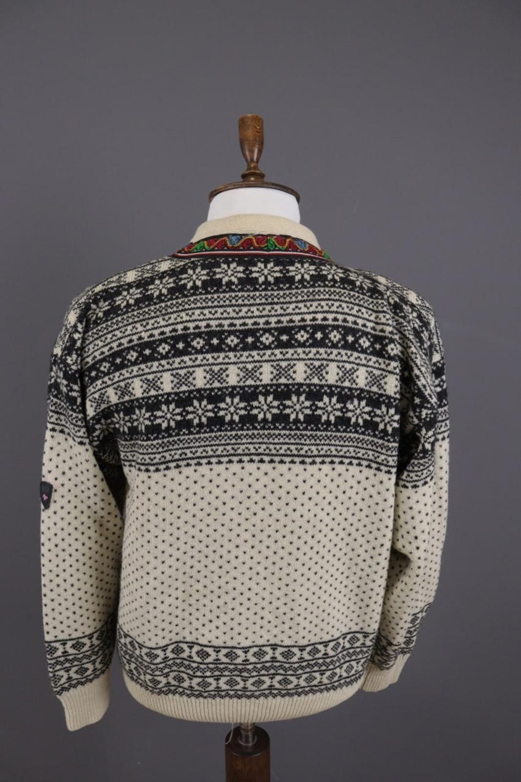 DALE OF NORWAY Beige Fair Isle Wool Knit Button Ski Cardigan Sweater S 48