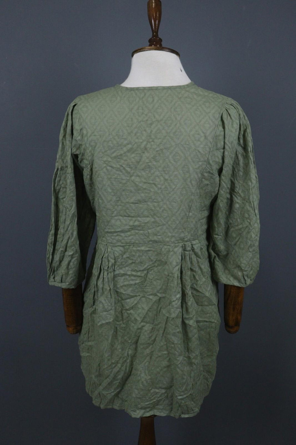GUDRUN SJODEN Green 3/4 Sleeve Button Front Shirt Dress