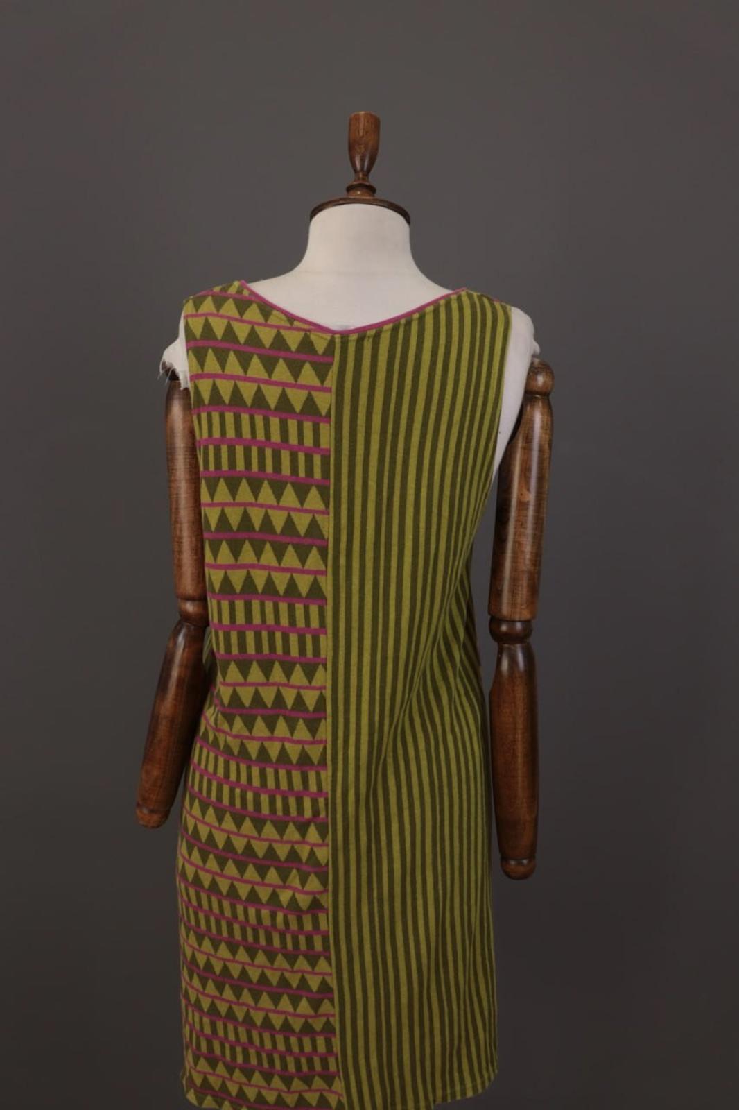 GUDRUN SJODEN Green Geometric Striped Sleevelss A-Line Short Dress – Size M