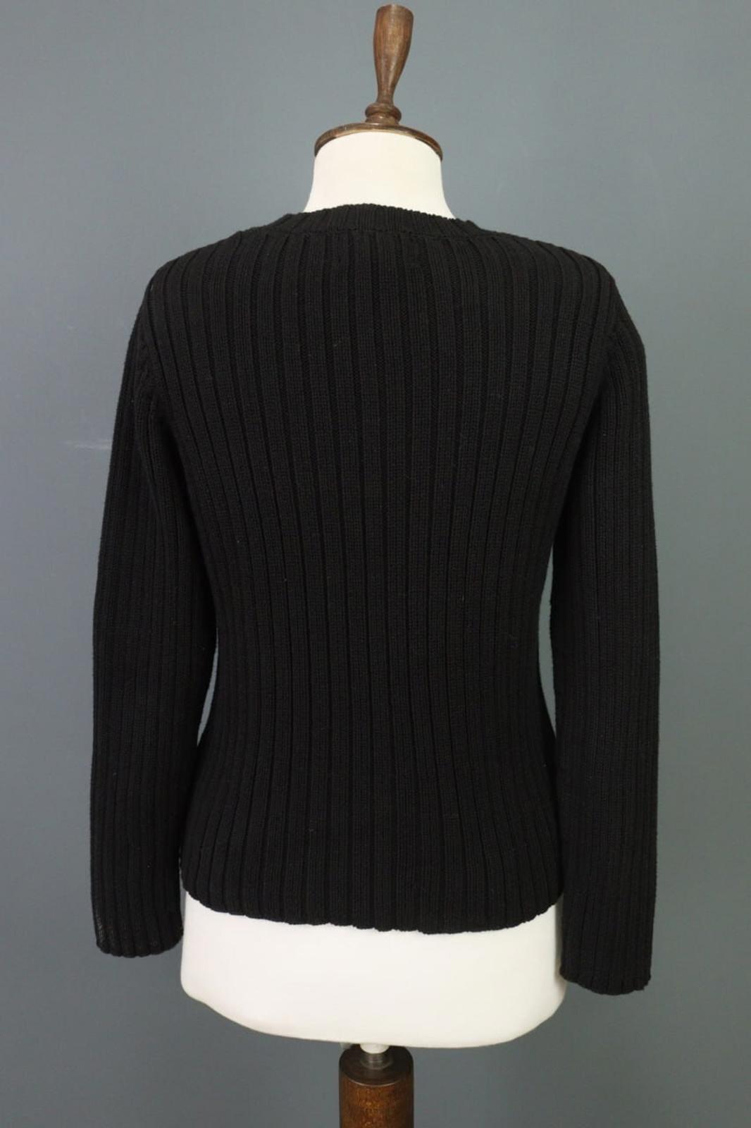 LAUREN RALPH LAUREN Petite Ribbed Black Knit Sweater Sz S