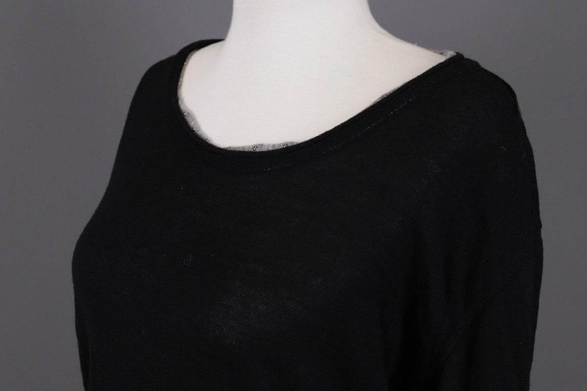 VERSACE COLLECTION Black Merino Wool Knit Long Sleeve Top Tunic Shirt – Size M