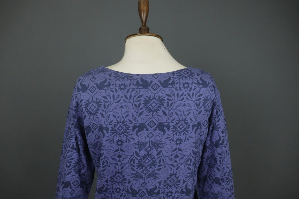 GUDRUN SJODEN Purple Palm Leaf Print Cotton Round Neck Pullover Blouse Top Sz M
