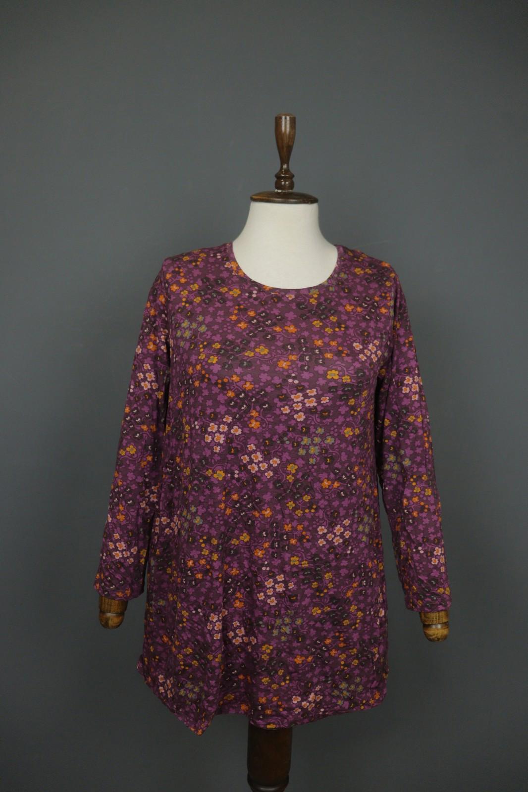 GUDRUN SJODEN Multi Floral Lyocell Long Sleeve Round Neck Sheath Dress – Size M