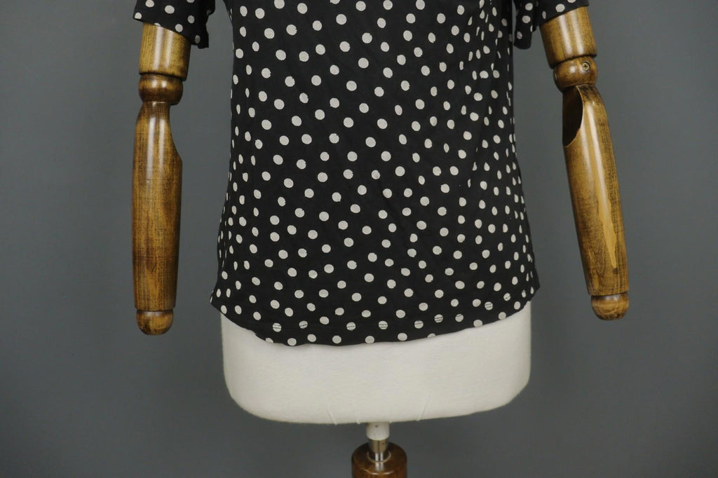 GUDRUN SJODEN Black White Polka Dot Casual Short Sleeve Pullover Knit Top – Size M