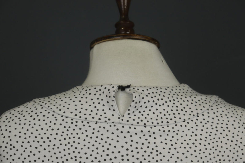 MARIMEKKO NATTU White Polka Dot Viscose Stretch Round Neck Pullover Blouse Top