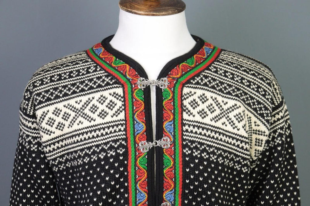 DALE OF NORWAY Black Clasp Fair Isle Wool Knit Ski Sweater