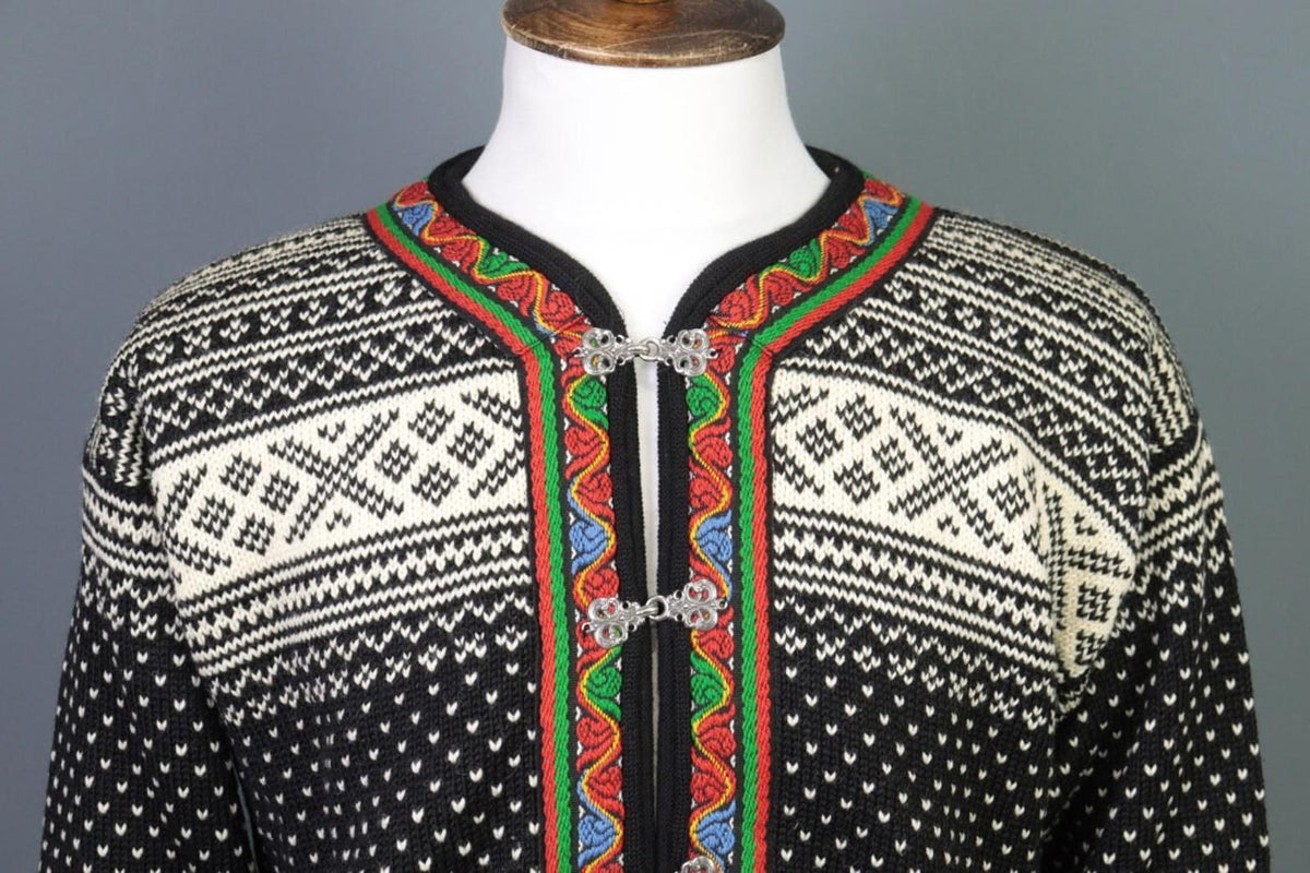 DALE OF NORWAY Black Clasp Fair Isle Wool Knit Ski Sweater