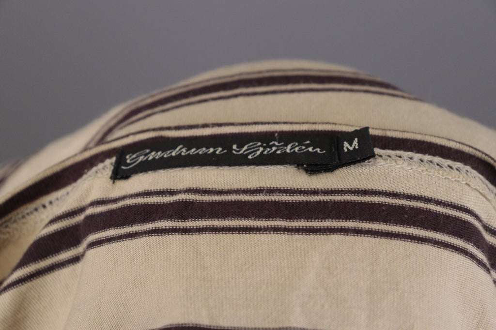 Gudrun Sjoden Beige Striped Short Sleeve Lagenlook Relaxed Blouse Shirt – Size M