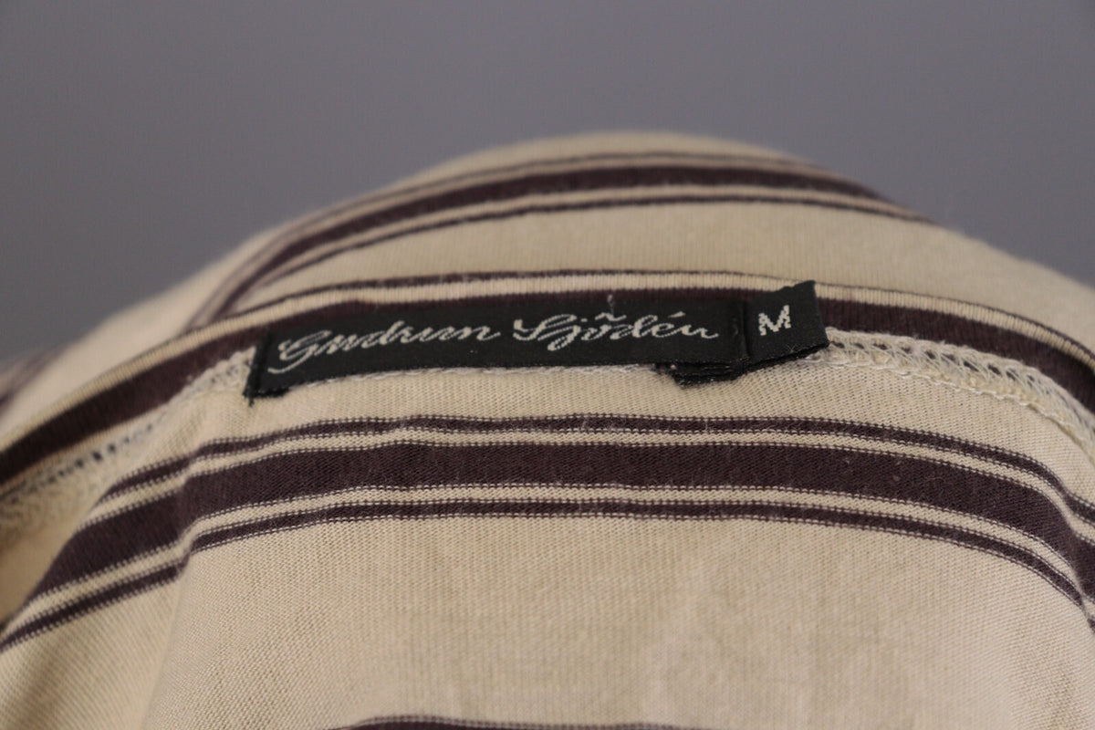 Gudrun Sjoden Beige Striped Short Sleeve Lagenlook Relaxed Blouse Shirt – Size M