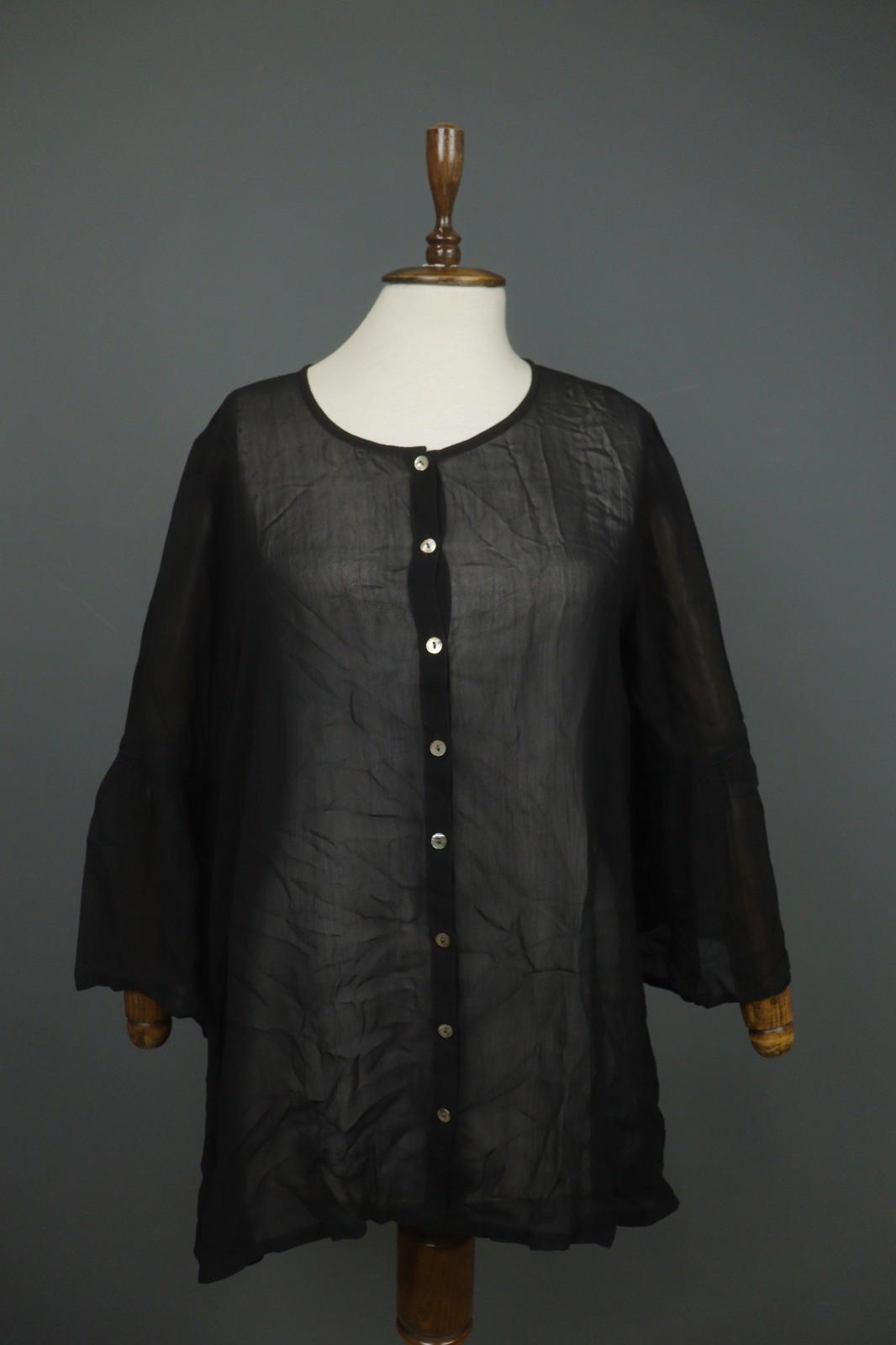 GUDRUN SJODEN Black Long Sleeve Casual Summer Button Front Blouse Top – Size M