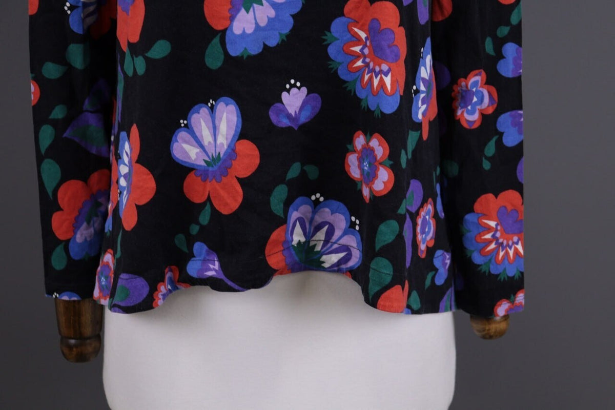 Marimekko Mukkamauija Black Lonk Sleeve Floral Summer Blouse Shirt – Size XS