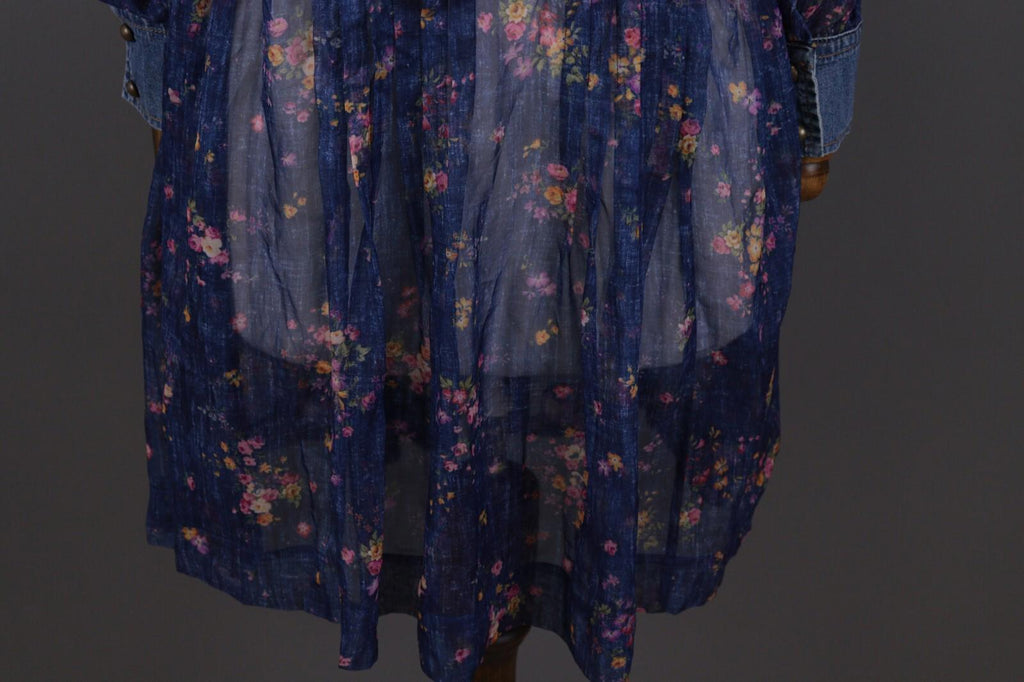 PHILOSOPHY Di Lorenzo Serafini Blue Floral Mesh Ruffle Long Sleeve A-Line Dress