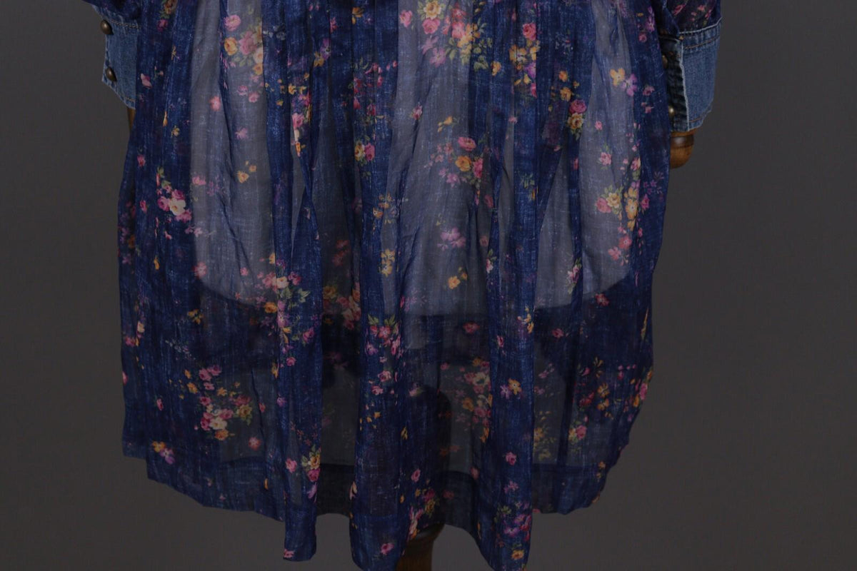 PHILOSOPHY Di Lorenzo Serafini Blue Floral Mesh Ruffle Long Sleeve A-Line Dress