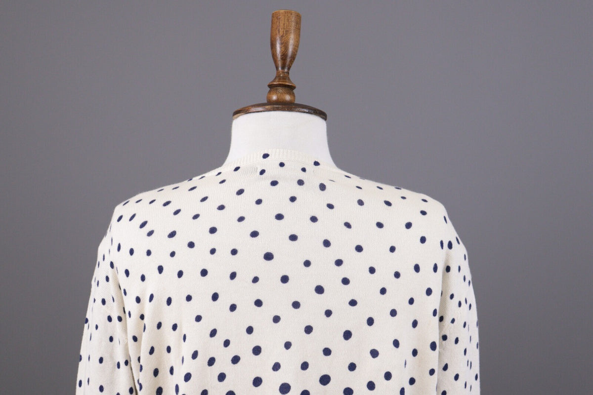 Gudrun Sjoden White Polka Dot Long Sleeve Knit Cardigan Sweater – Size L