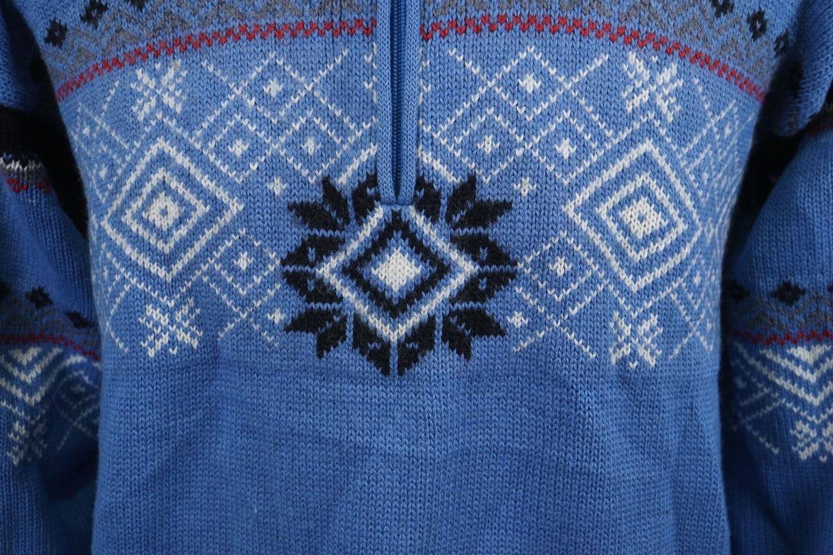 DALE OF NORWAY Blue Fair Isle Pure Wool Knit 1/4 Zip Ski Sweater