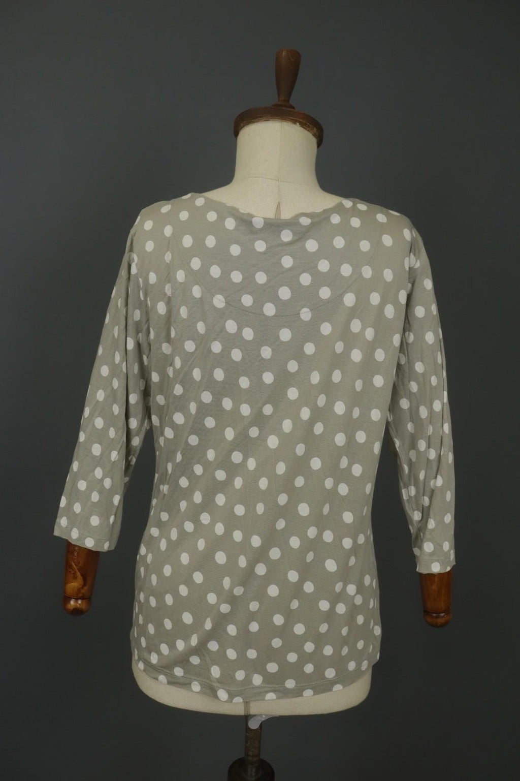 GUDRUN SJODEN Gray Polka Dot Lyocell Long Sleeve Round Neck Blouse Top – Size L