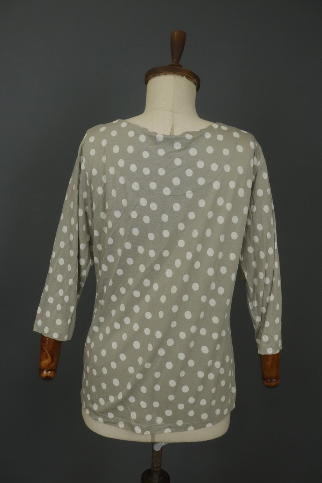 GUDRUN SJODEN Gray Polka Dot Lyocell Long Sleeve Round Neck Blouse Top – Size L