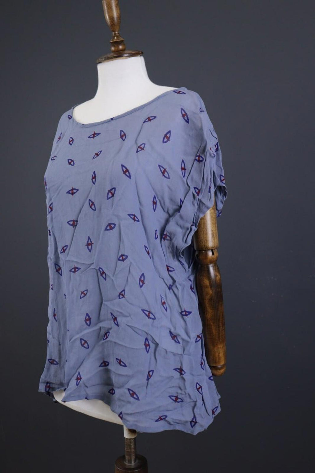 GUDRUN SJODEN Blue Designer Sleeveless Lagenlook Relaxed Tunic Top – Size L/XL