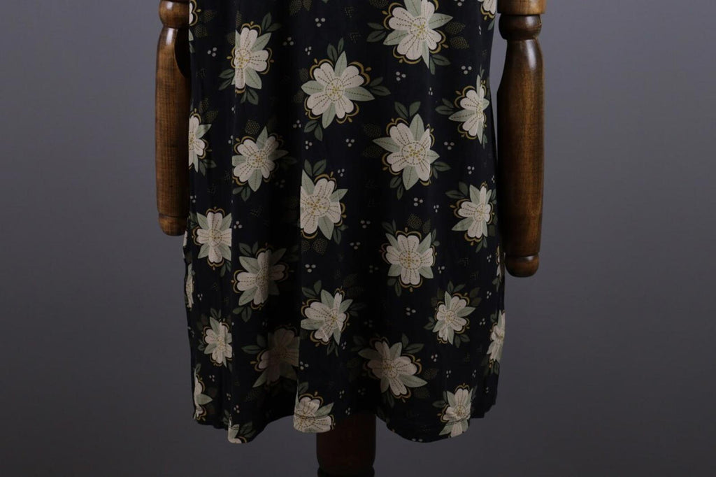 GUDRUN SJODEN Black Floral Relaxed Summer Short Sleeve Blouson Midi Dress – Size L