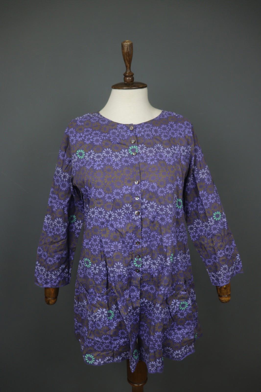 GUDRUN SJÖDEN Multi Flower Cotton Long Sleeve Button Front Tunic Shirt Top Sz S