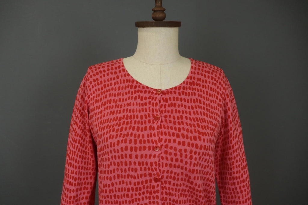 GUDRUN SJODEN Red Dotted Round Neck Long Sleeve Button Front Shirt Top – Size S